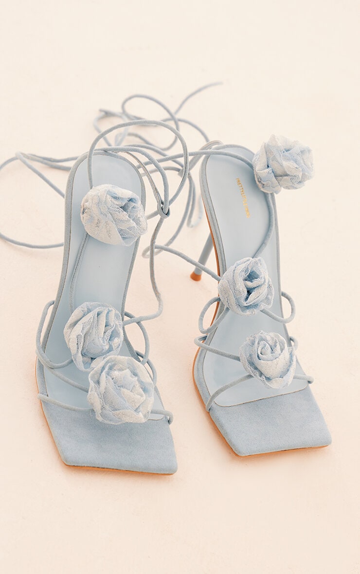 Next Day Delivery Before 10 PM Blue Faux Suede Corsage Lace-Up Sandals: Elegant High Heeled Footwear