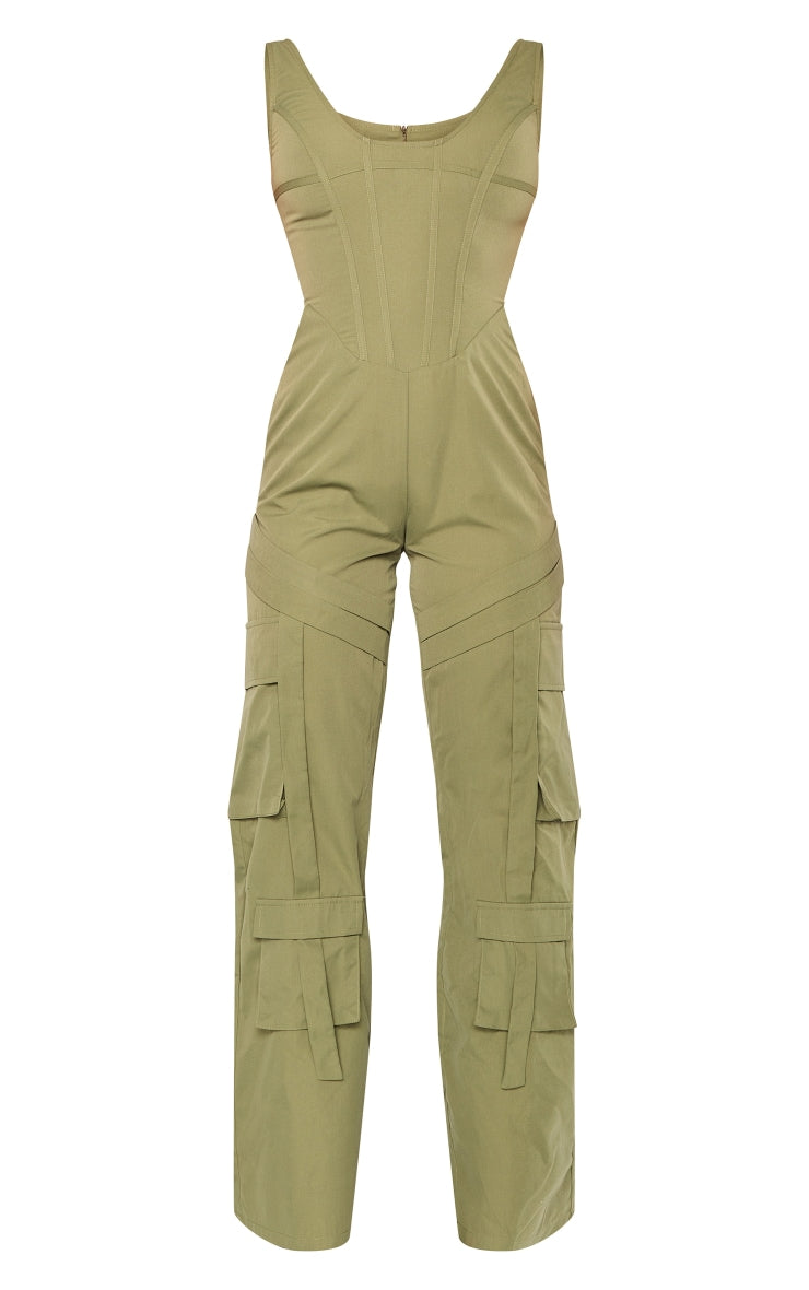 Next Day Delivery Before 10 PM Stone Corset Utility Jumpsuit: Stay Chic and Powerful