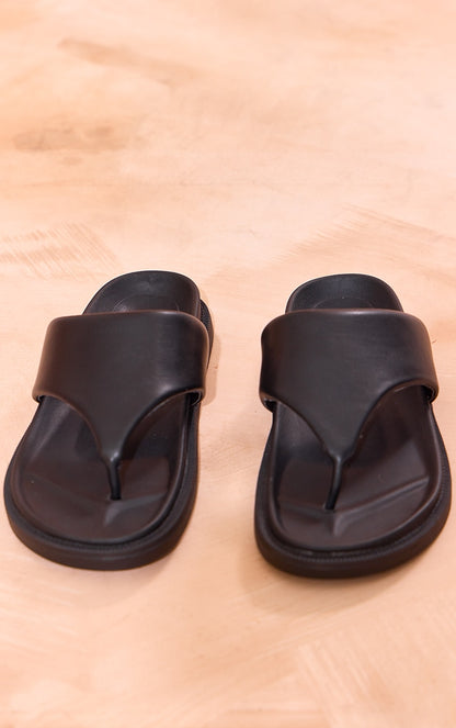 Next Day Delivery Before 10PM White PU Round Toe Thong Footbed Flat Sandals