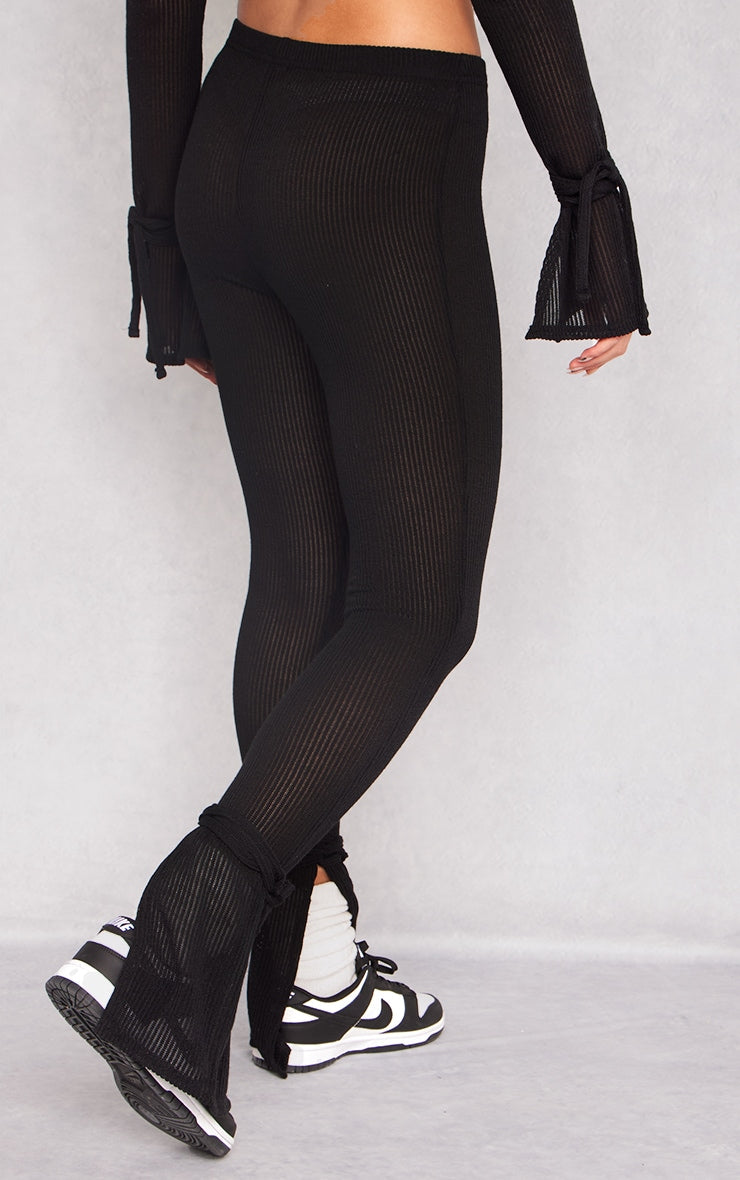 Next Day Delivery Before 10pm Chocolate Sheer Soft Rib Split Hem Tie Detail Leggings