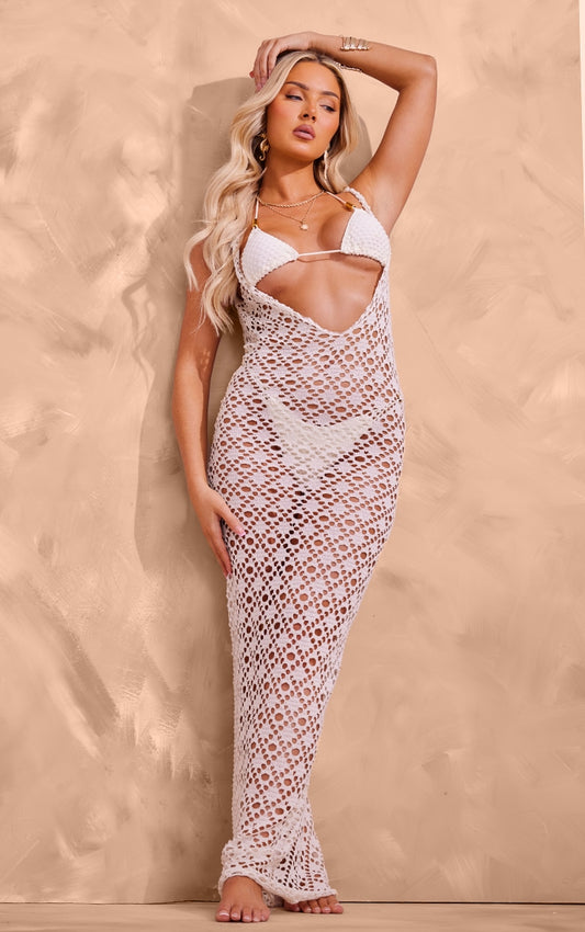 Next Day Delivery Before 10pm Cream Crochet Maxi Backless Beach Dress