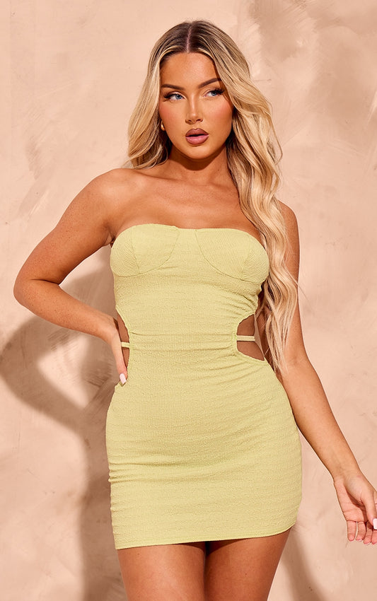 Next Day Delivery Before 10 PM Zesty Lime Textured Cut-Out Bandeau Bodycon Dress