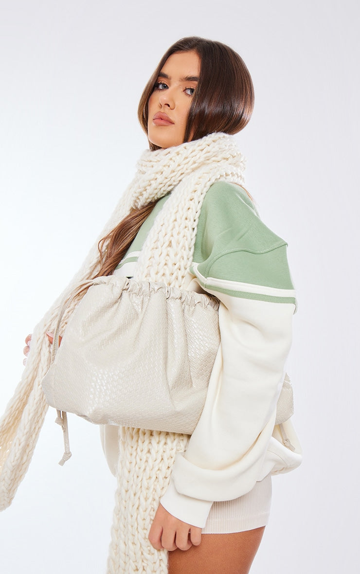 Next Day Delivery Before 10 PM Cream Weave Slouchy Drawstring Clutch Bag - Effortlessly Chic