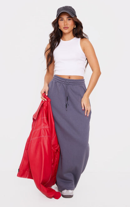 Taupe Sweat Drawstring Midi Skirt Next Day Delivery Before 10 pm