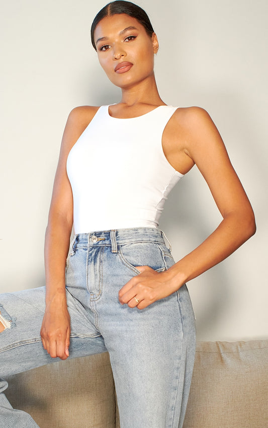 Next Day Delivery Before 10 PM White Basic Slinky Racer Bodysuit