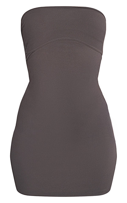 Next day delivery mon-fri 10pm Charcoal Grey Ribbed Bandeau Underbust Detail Bodycon Dress