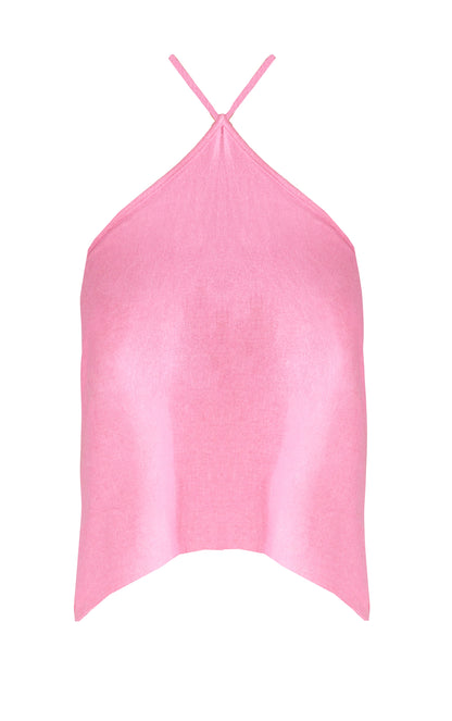 Next Day Delivery Before 10pm Dark Pink Premium Linen Look Halter Crop Top