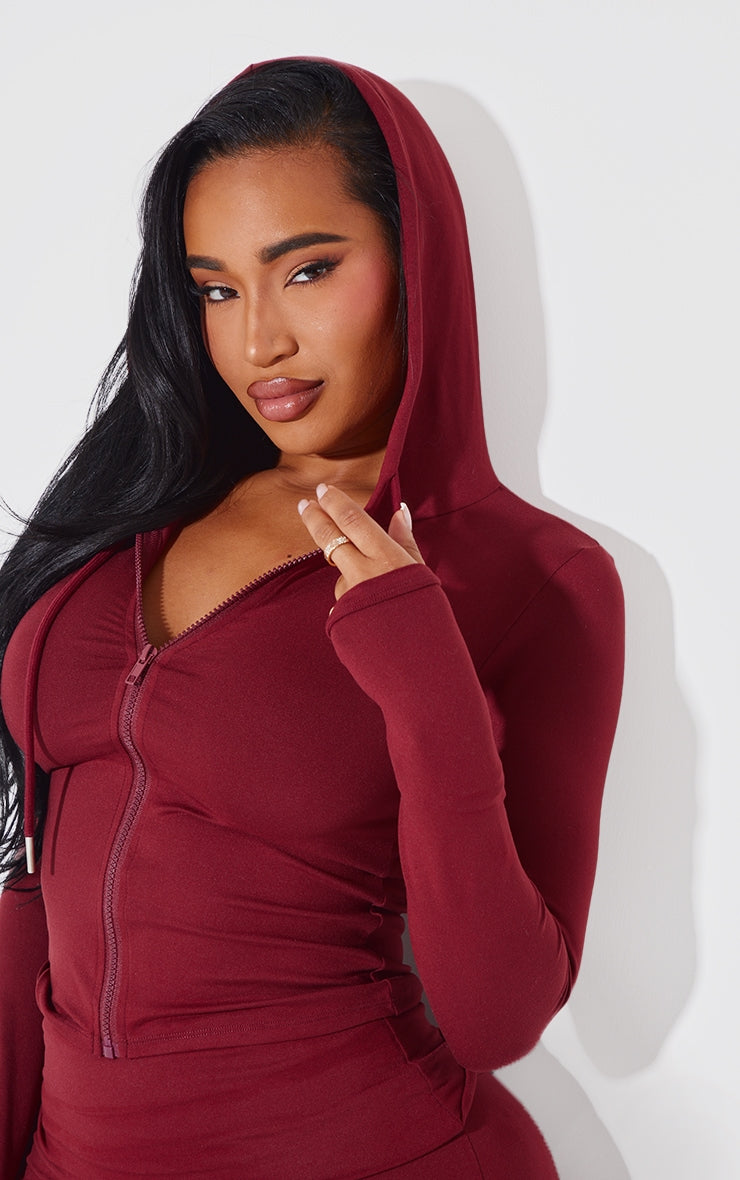 Shape Burgundy Sculpted Zip Through Hoodie Next Day Delivery Before 10 pm