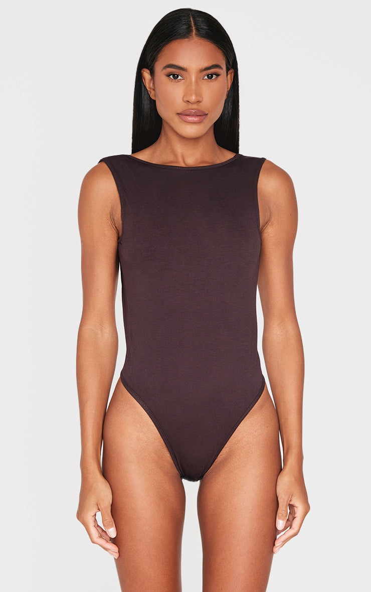 Burgundy Soft Jersey Open Back Bodysuit