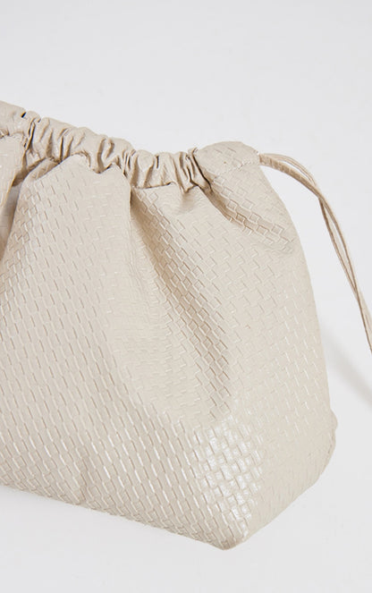 Next Day Delivery Before 10 PM Cream Weave Slouchy Drawstring Clutch Bag - Effortlessly Chic