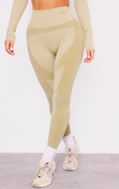 Next Day Delivery Before 10 PM SPORT Olive Seamless Ruched Bum Panel Detail Leggings