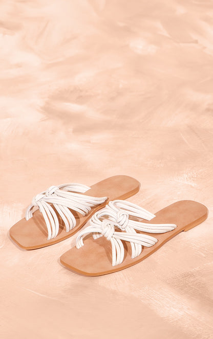 Next Day Delivery Before 10 PM White Leather Knotted Strap Flat Sandals: Chic and Stylish Summer Comfort