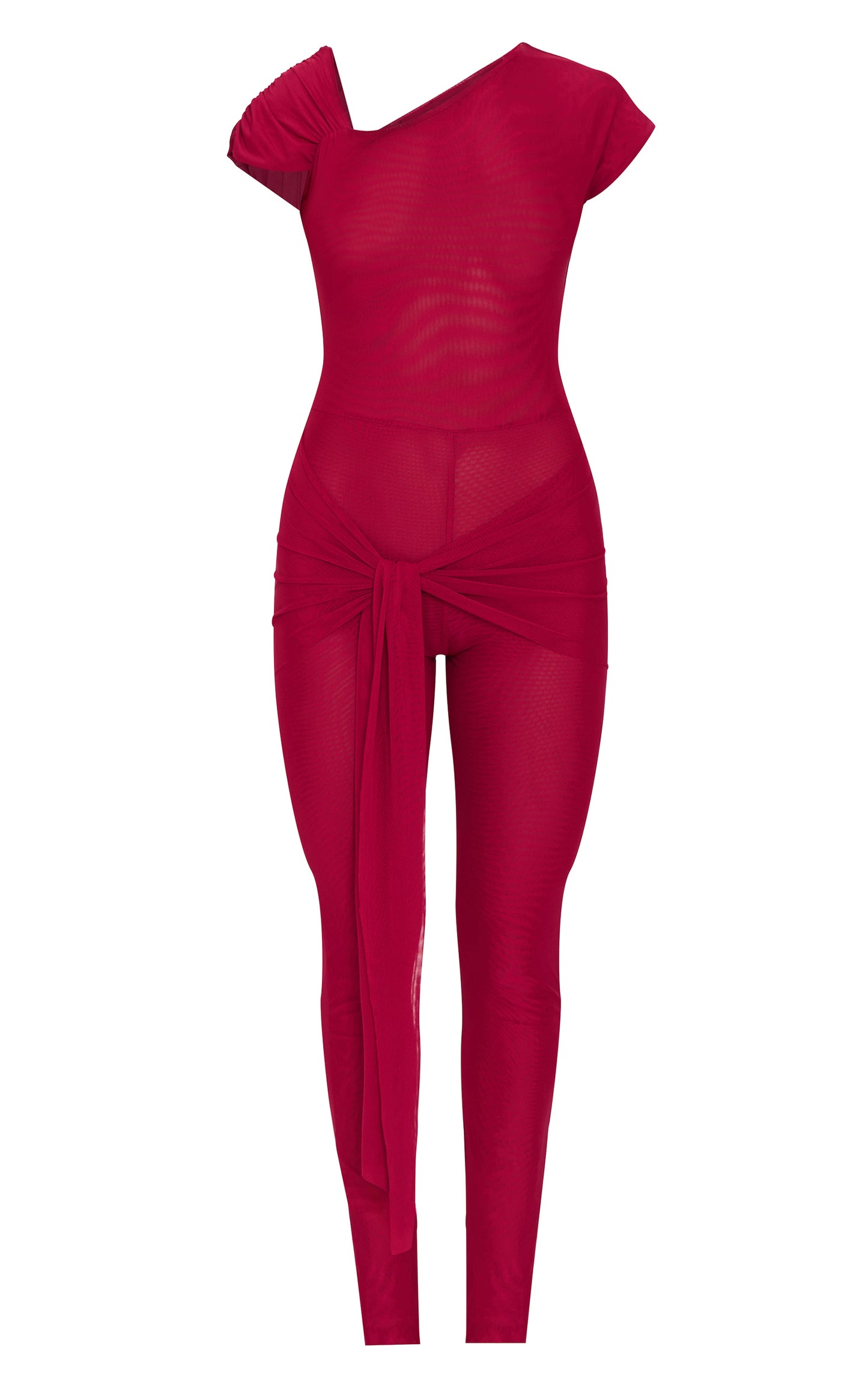 Burgundy Mesh Asymmetric Cap Sleeve Jumpsuit Next Day Delivery 10 PM