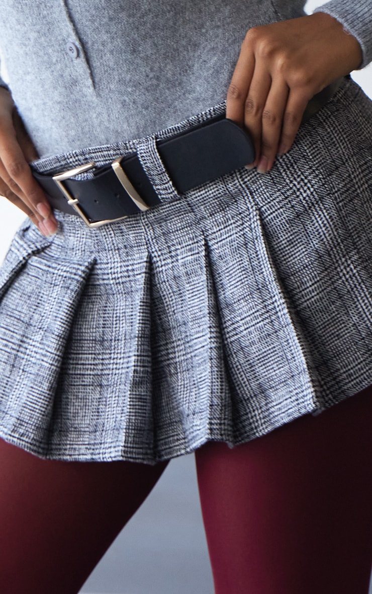 Brown Plaid Brushed Woven Belted Pleated Mini Skirt Next Day 10PM