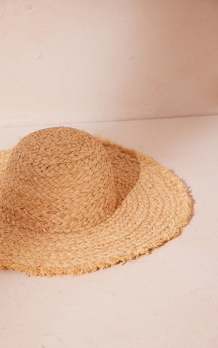 Next Day Delivery Before 10pm Natural Woven Frayed Edge Straw Hat