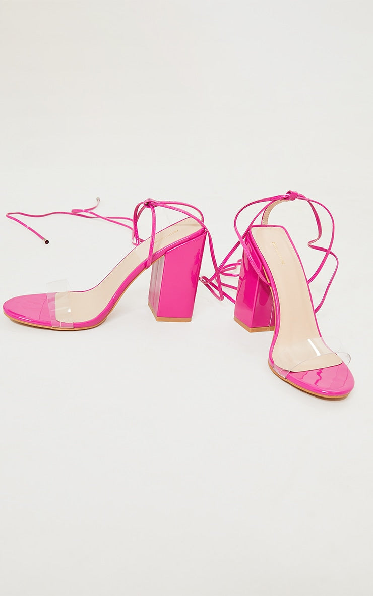 Next Day Delivery Before 10 PM Pink Wide Fit Block Heel Ankle Tie Strappy Sandal: Step out in Style