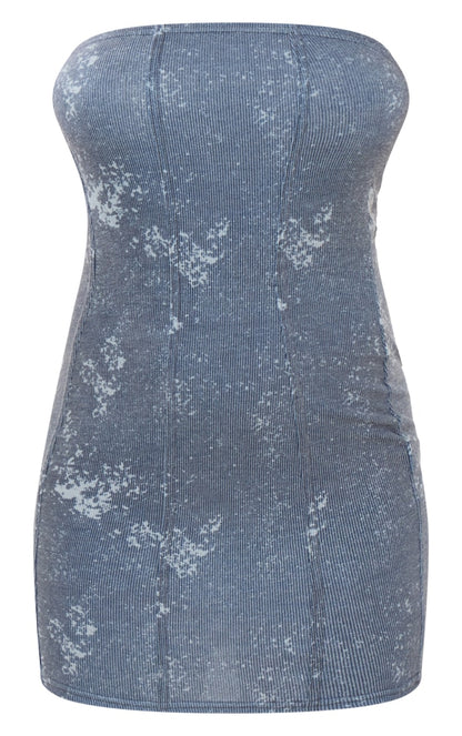 Next Day Delivery Before 10 PM Blue Washed Bandeau Binding Detail Mini Dress