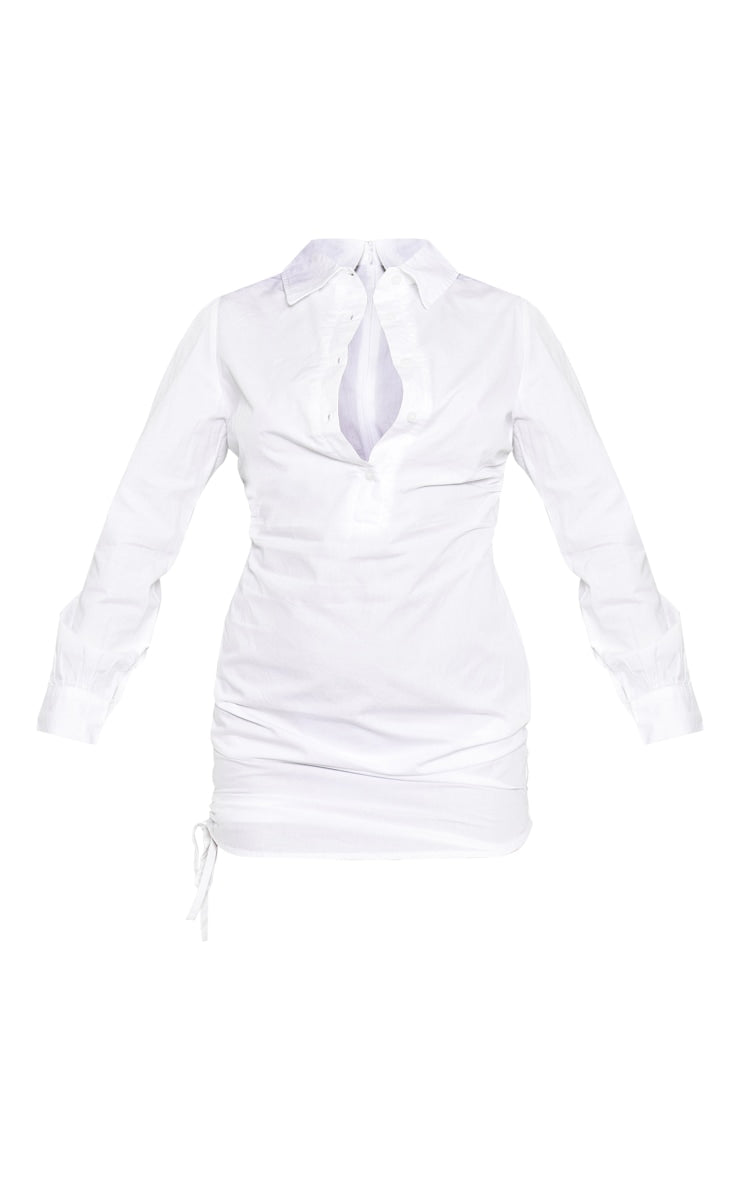 White Ruched Side Fitted Shirt Dress Next Day Delivery Before 10 pm