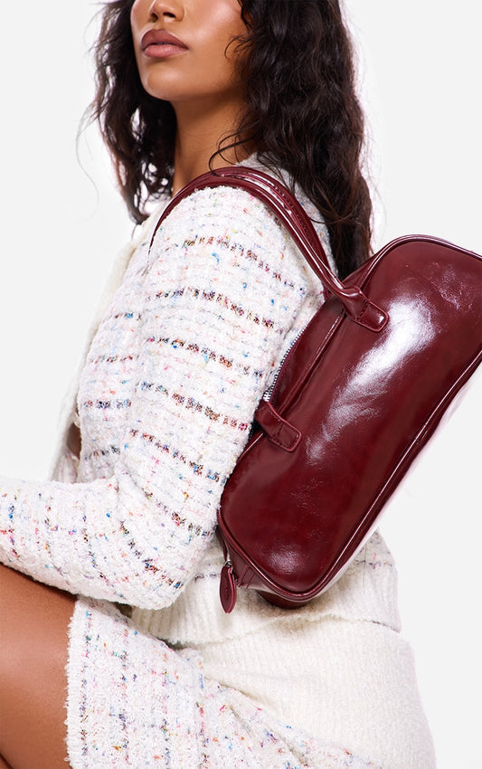 Burgundy Patent PU Baguette Shoulder Bag