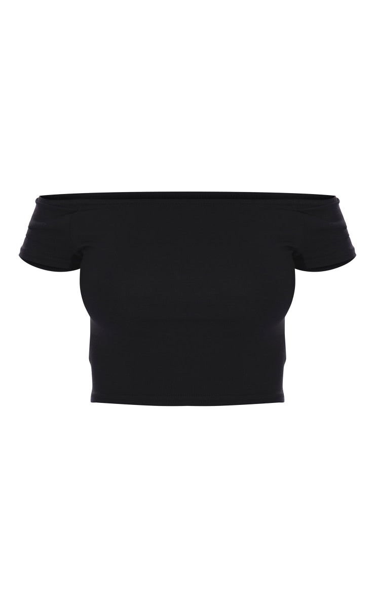 Next Day Delivery Before 10 PM Essential Elegance: Black Cotton Blend Bardot Crop Top