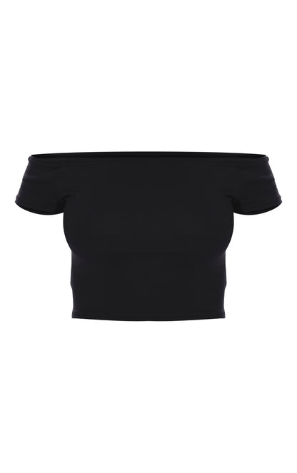 Next Day Delivery Before 10 PM Essential Elegance: Black Cotton Blend Bardot Crop Top