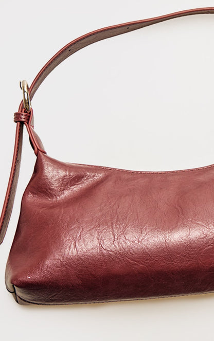 Burgundy Crinkle Pu Buckle Detail Shoulder Bag