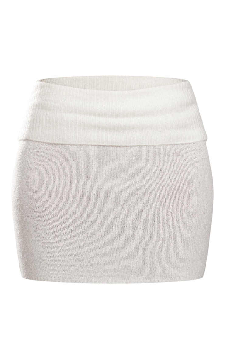 Cream Boucle Knit Fold Over Mini Skirt Next Day Delivery Before 10 pm