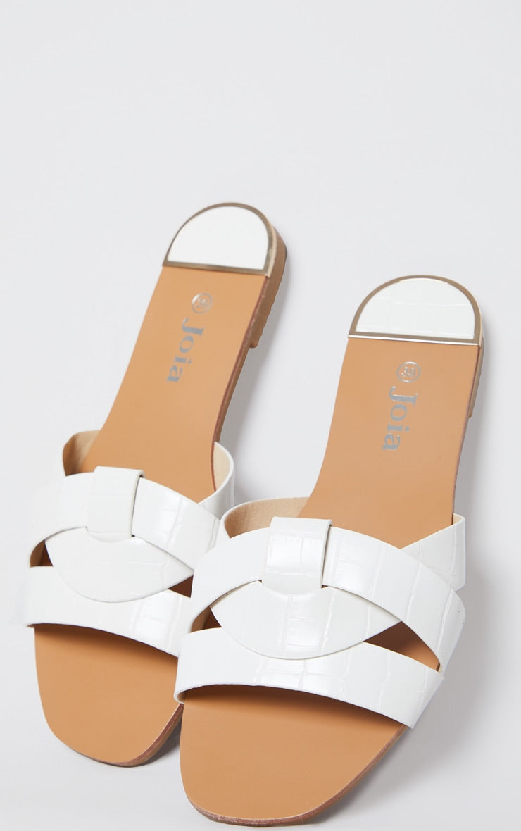 Next Day Delivery Before 10pm White Croc PU Strap Over Flat Sandals