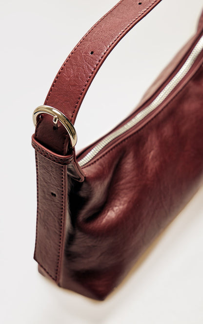 Burgundy Crinkle Pu Buckle Detail Shoulder Bag