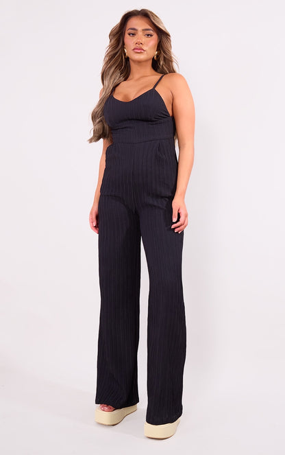 Next Day Delivery Before 10 PM Stone Strappy Textured Jumpsuit: Effortless and Chic Style