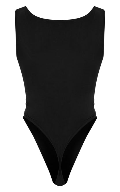 Next Day Delivery Before 10 PM Black Basic Slinky Scoop Neck Bodysuit