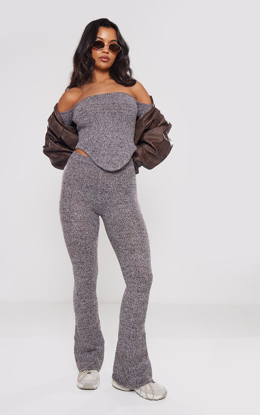 Charcoal Marl Knit Wide Leg Trousers Next Day Delivery Before 10 pm