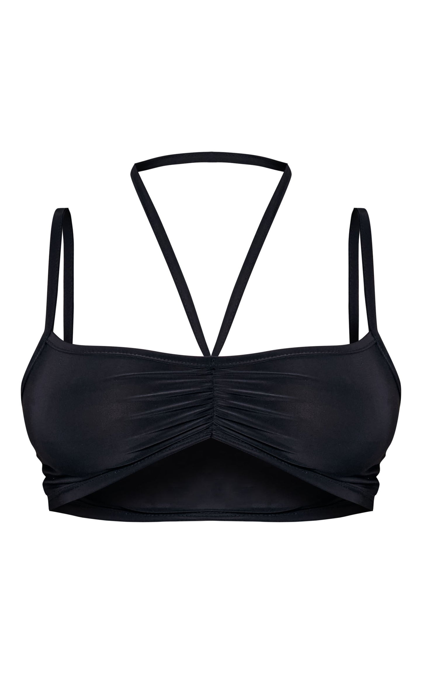 Next Day Delivery Before 10pm Black Slinky Ruched Strappy Halterneck Detailed Bralet