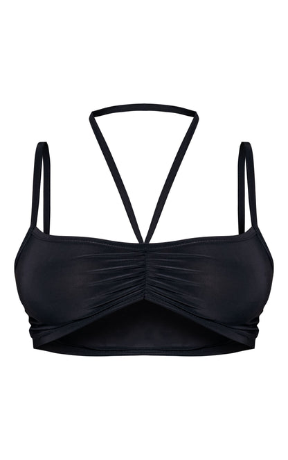 Next Day Delivery Before 10pm Black Slinky Ruched Strappy Halterneck Detailed Bralet