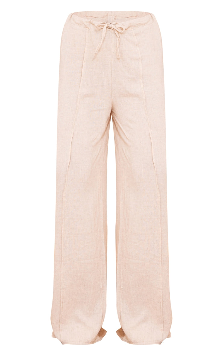 Next Day Delivery Before 10 pm Chic: Oatmeal Linen Look Pintuck Slouchy Trousers