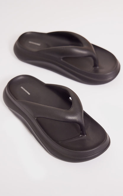 Next Day Delivery Before 10 PM Black Rubberised Chunky Flip-Flop Sandals: Summer Essential