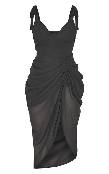 Next Day Delivery Before 10 pm Black Underwire Detail Draped Midi Dress