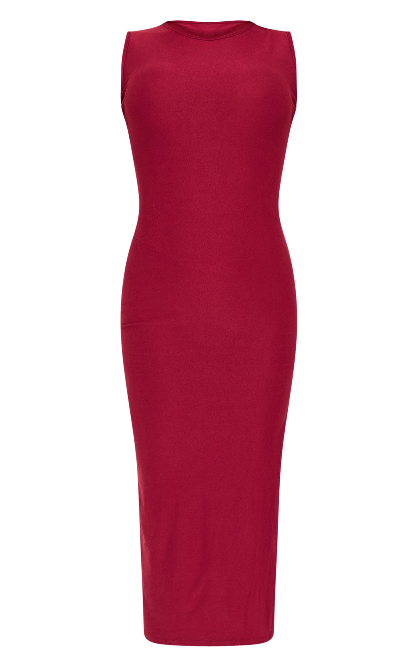 Burgundy Soft Touch Racer Neck Sleeveless Midaxi Dress