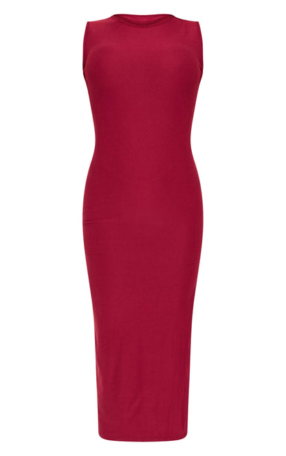 Burgundy Soft Touch Racer Neck Sleeveless Midaxi Dress