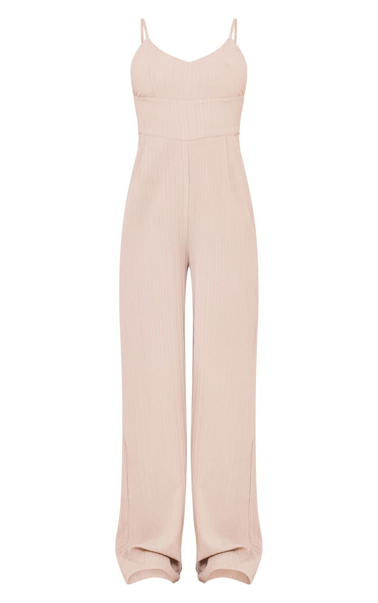 Next Day Delivery Before 10 PM Stone Strappy Textured Jumpsuit: Effortless and Chic Style