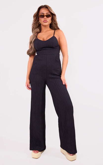 Next Day Delivery Before 10 PM Stone Strappy Textured Jumpsuit: Effortless and Chic Style