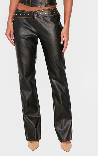 Brown Washed Faux Leather Belted Straight Leg Trouser Next Day Before 10PM