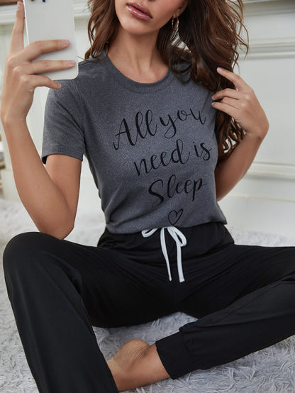 Eyelash & Letter Graphic Tee & Striped Pants PJ Set