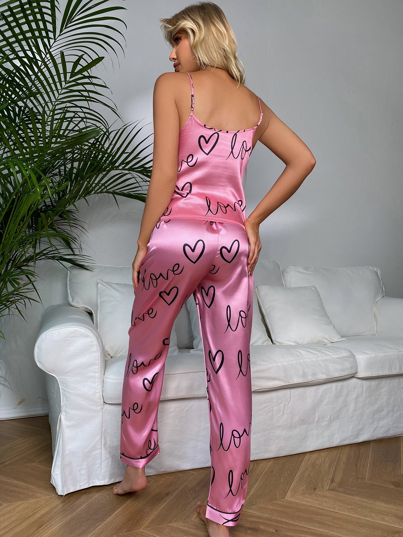 Heart & Letter Graphic Satin PJ Set