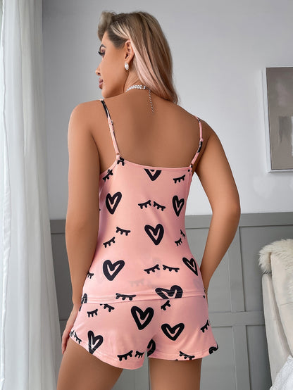 Heart & Eyelash Print Bow Front PJ Set