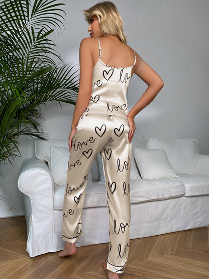 Heart & Letter Graphic Satin PJ Set