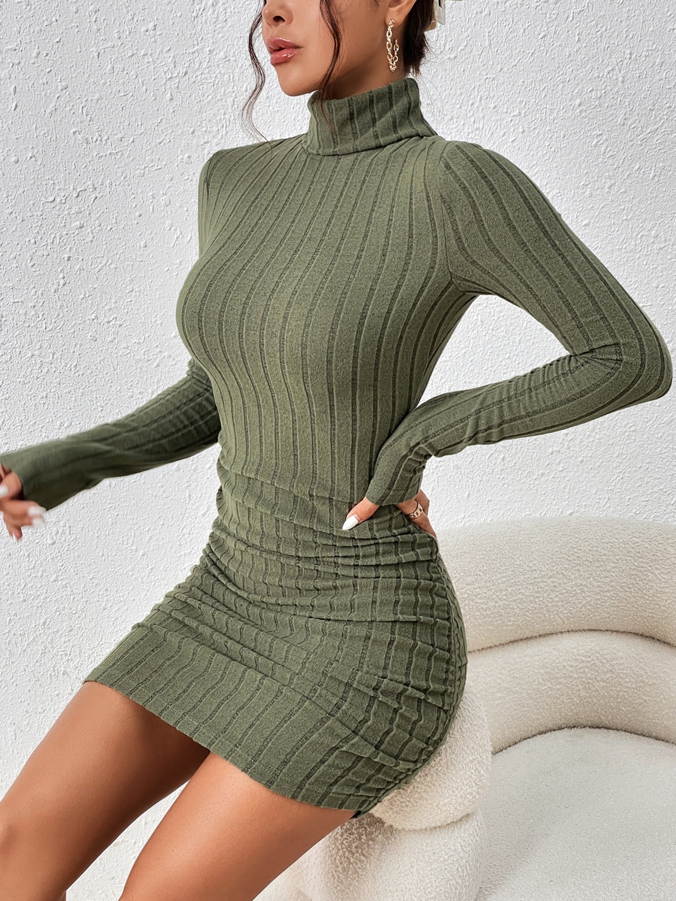 Frenchy Turtleneck Ruched Detail Bodycon Dress