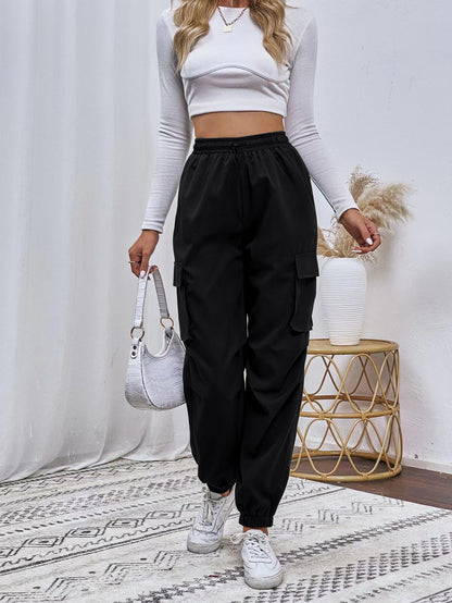 Flap Pocket Drawstring Waist Cargo Trousers