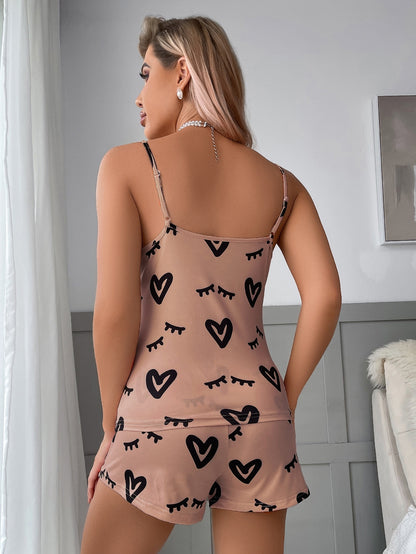 Heart & Eyelash Print Bow Front PJ Set