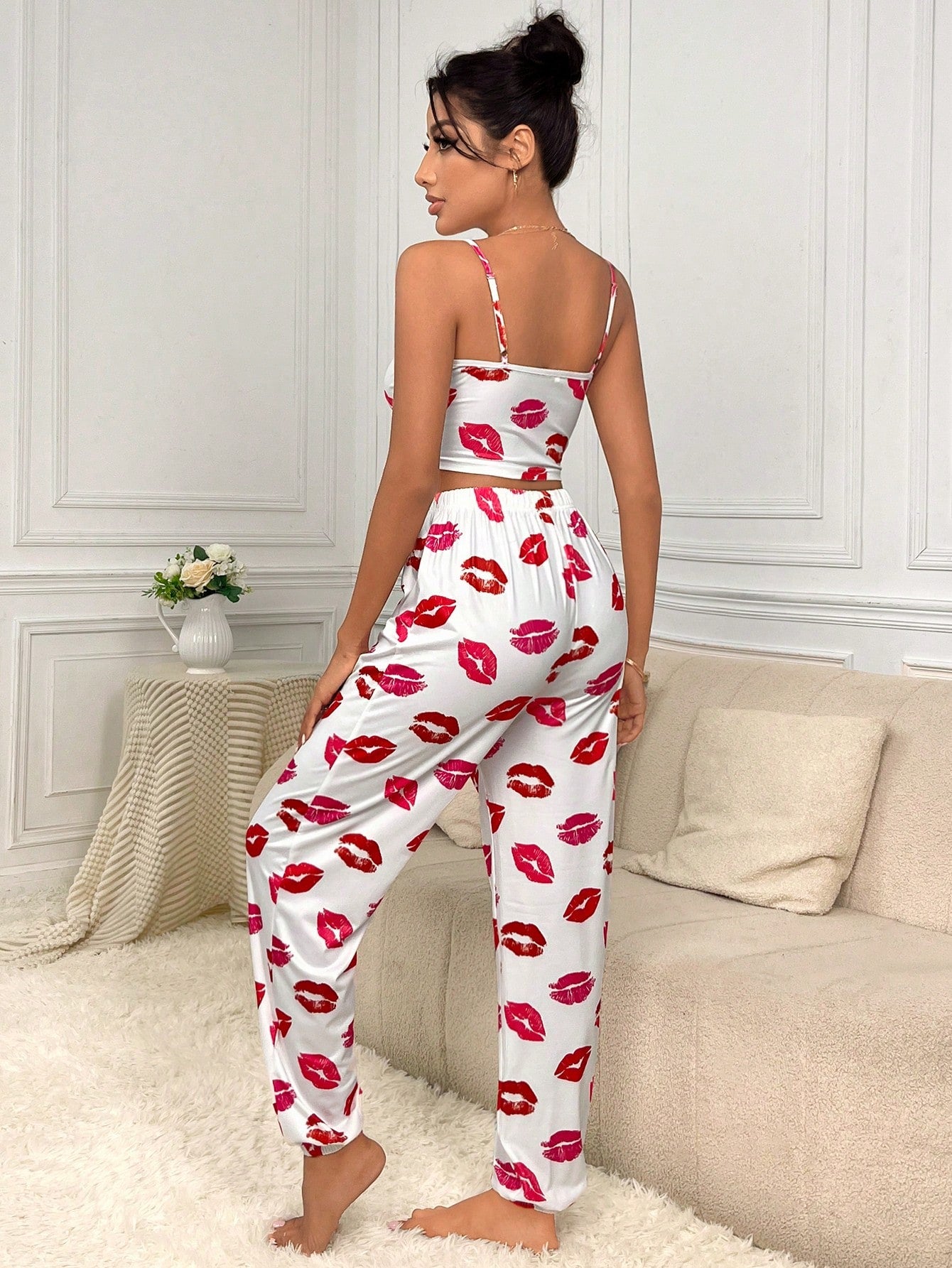 Lip Print Cami Top & Pants PJ Set